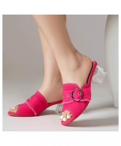 Fashion Denim Heels Mules for Women Slip on Sandals Backless 215 Cherry $23.09 Sandals