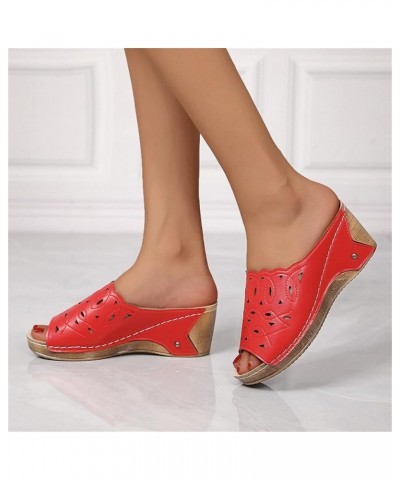 comfortable sandals for women rose gold sandals platform chunky heels sequin shoes wedge sandals casual summer Z 05-red $27.4...