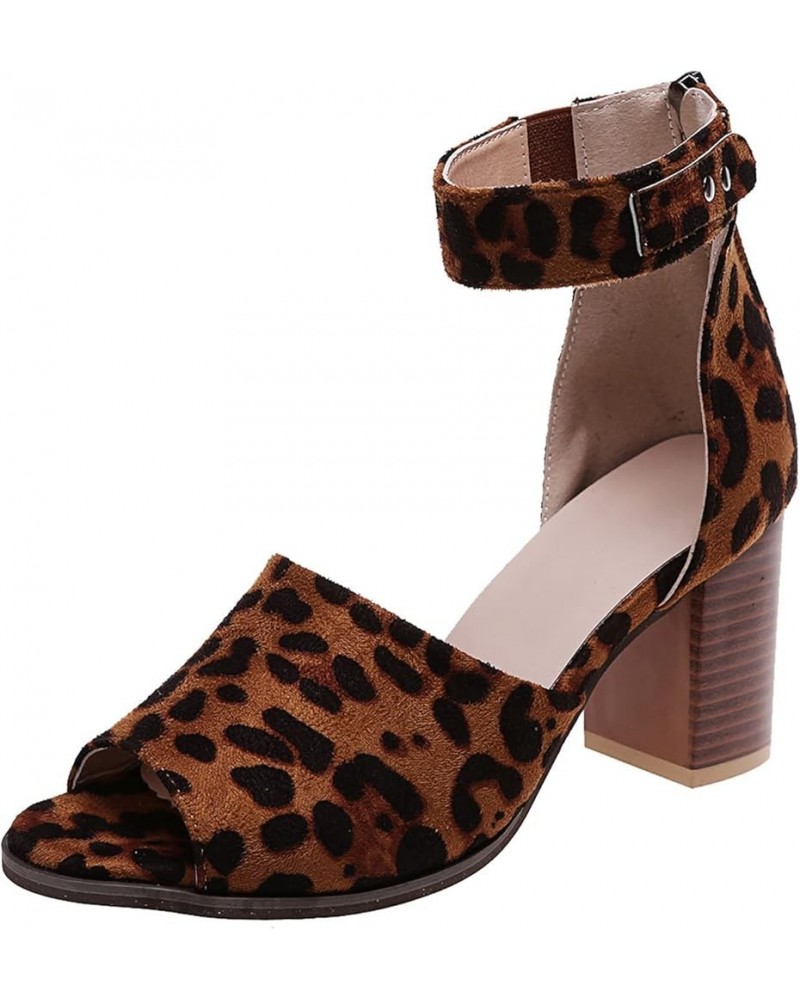 Women's Peep Open Toe Ankle Strap Sandals Cut Out Buckle Stacked Block Low Chunky Heel Ankle Booties Party Shoes Leopard $16....