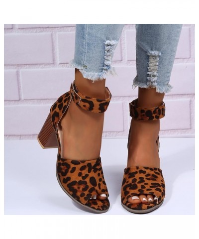 Women's Peep Open Toe Ankle Strap Sandals Cut Out Buckle Stacked Block Low Chunky Heel Ankle Booties Party Shoes Leopard $16....