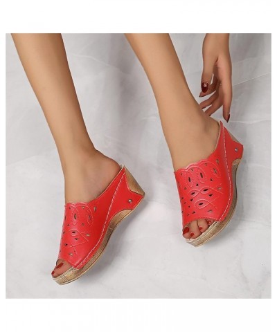 comfortable sandals for women rose gold sandals platform chunky heels sequin shoes wedge sandals casual summer Z 05-red $27.4...