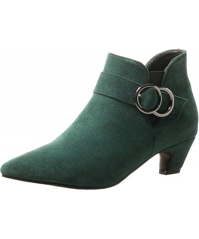 Women's Kitten Heel Ankle Boots Pointed Toe Chunky Chelsea Boots Green $28.49 Boots