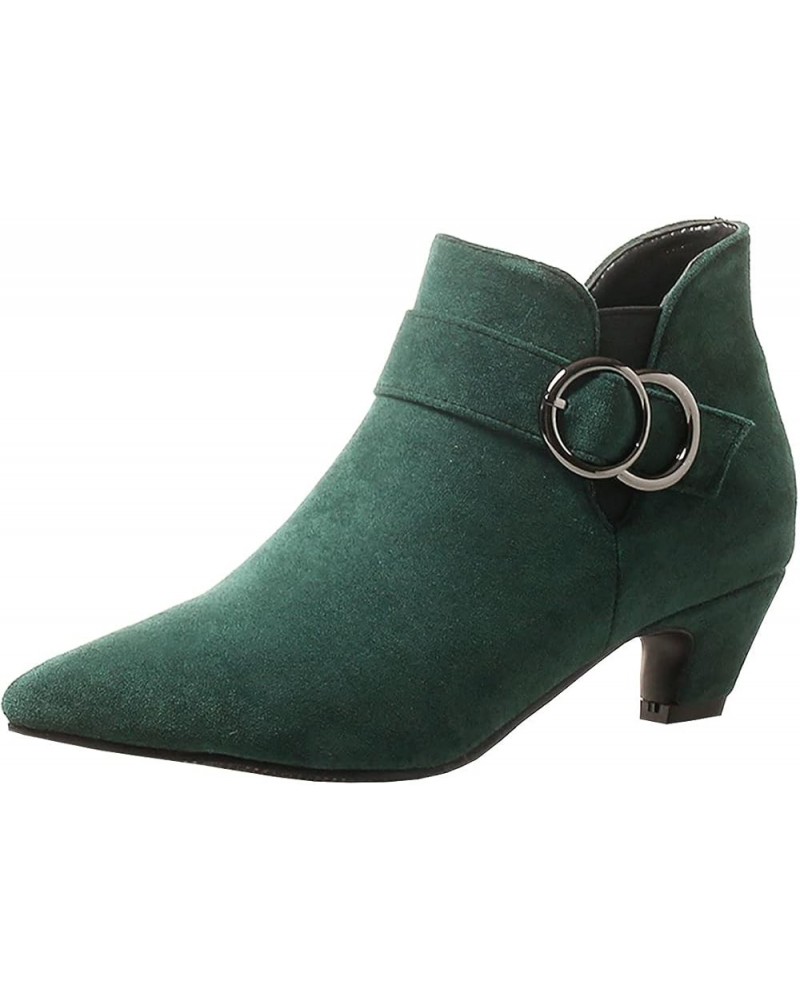 Women's Kitten Heel Ankle Boots Pointed Toe Chunky Chelsea Boots Green $28.49 Boots