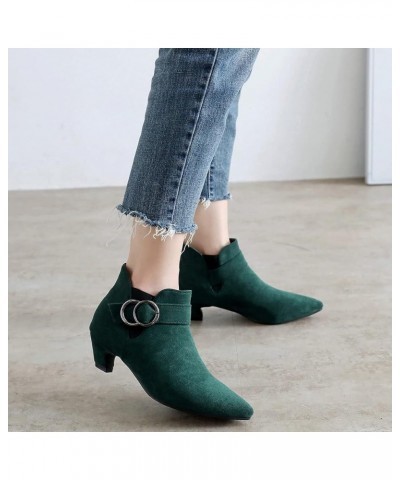 Women's Kitten Heel Ankle Boots Pointed Toe Chunky Chelsea Boots Green $28.49 Boots