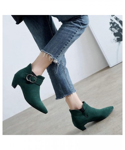 Women's Kitten Heel Ankle Boots Pointed Toe Chunky Chelsea Boots Green $28.49 Boots