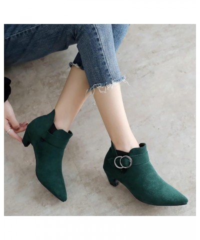 Women's Kitten Heel Ankle Boots Pointed Toe Chunky Chelsea Boots Green $28.49 Boots