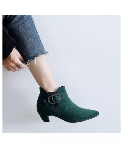 Women's Kitten Heel Ankle Boots Pointed Toe Chunky Chelsea Boots Green $28.49 Boots