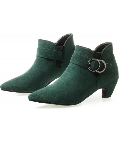 Women's Kitten Heel Ankle Boots Pointed Toe Chunky Chelsea Boots Green $28.49 Boots