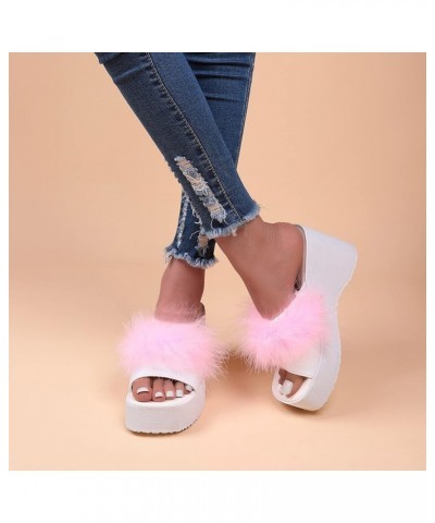 Wedge Sandals for Women Fashion Fluffy Feather Open Toe Platform Slides Sandals Casual Summer Slip On Walking Mules Comfortab...