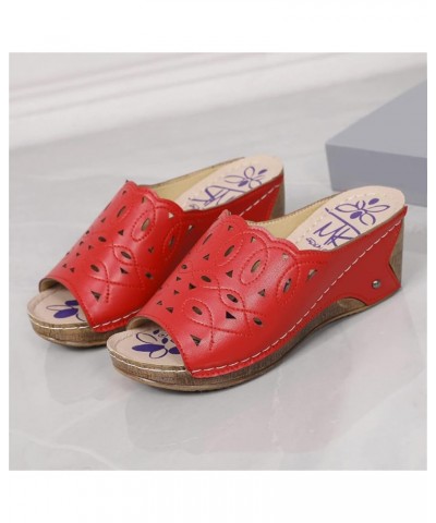 comfortable sandals for women rose gold sandals platform chunky heels sequin shoes wedge sandals casual summer Z 05-red $27.4...