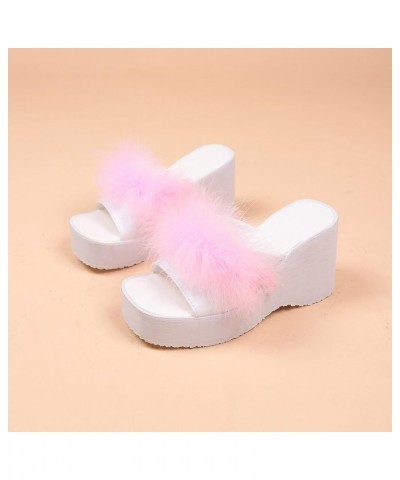 Wedge Sandals for Women Fashion Fluffy Feather Open Toe Platform Slides Sandals Casual Summer Slip On Walking Mules Comfortab...