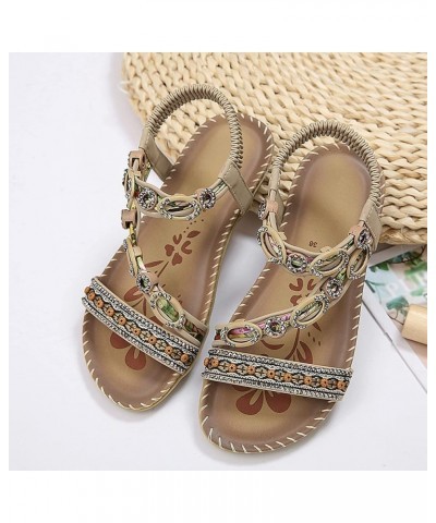 Summer Fashion Women Casual Open Toe Flat Rhinestone Comfortable Soft Bottom Breathable Elastic Band Shoes Sandals Sketches S...