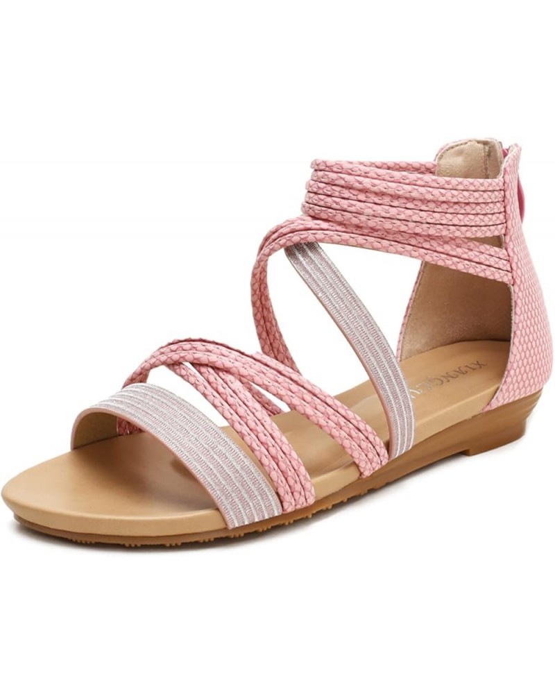 Classic Gladiator Sandals low-heel Women 152 Pink $18.47 Sandals