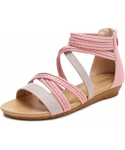 Classic Gladiator Sandals low-heel Women 152 Pink $18.47 Sandals