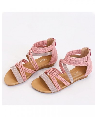 Classic Gladiator Sandals low-heel Women 152 Pink $18.47 Sandals