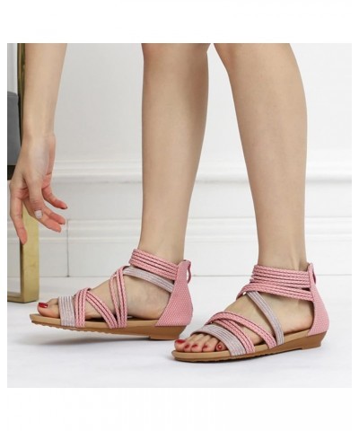 Classic Gladiator Sandals low-heel Women 152 Pink $18.47 Sandals