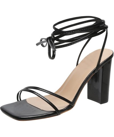 Ladies Fashion Summer Solid Color Leather Ankle Strap Chunky High Heel Sandals High Heels for Women Sexy Wide Black $16.75 Sa...