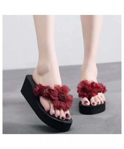 Flip Flops For Women Beach Wedge Slides For Women ' Sandals Women Walking Sandals Women Heels Wedge Women Fla 7-wine $15.32 S...