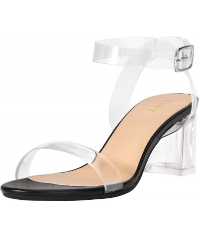 Women's Strappy Chunky Low Heeled Sandals 2 Inch Open Toe Block Heels Ankle Strap Adjustable Buckle Lucite Block High Heel Sh...