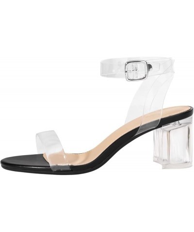 Women's Strappy Chunky Low Heeled Sandals 2 Inch Open Toe Block Heels Ankle Strap Adjustable Buckle Lucite Block High Heel Sh...