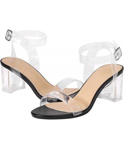 Women's Strappy Chunky Low Heeled Sandals 2 Inch Open Toe Block Heels Ankle Strap Adjustable Buckle Lucite Block High Heel Sh...