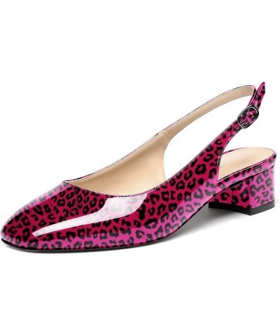 Women's Ankle Strap Square Toe Slingback Patent Leather Chunky Low Heel Pumps Shoes 1.5 Inch Purple Leopard $35.19 Pumps