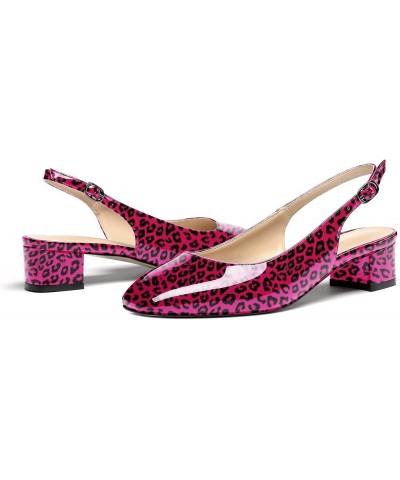 Women's Ankle Strap Square Toe Slingback Patent Leather Chunky Low Heel Pumps Shoes 1.5 Inch Purple Leopard $35.19 Pumps