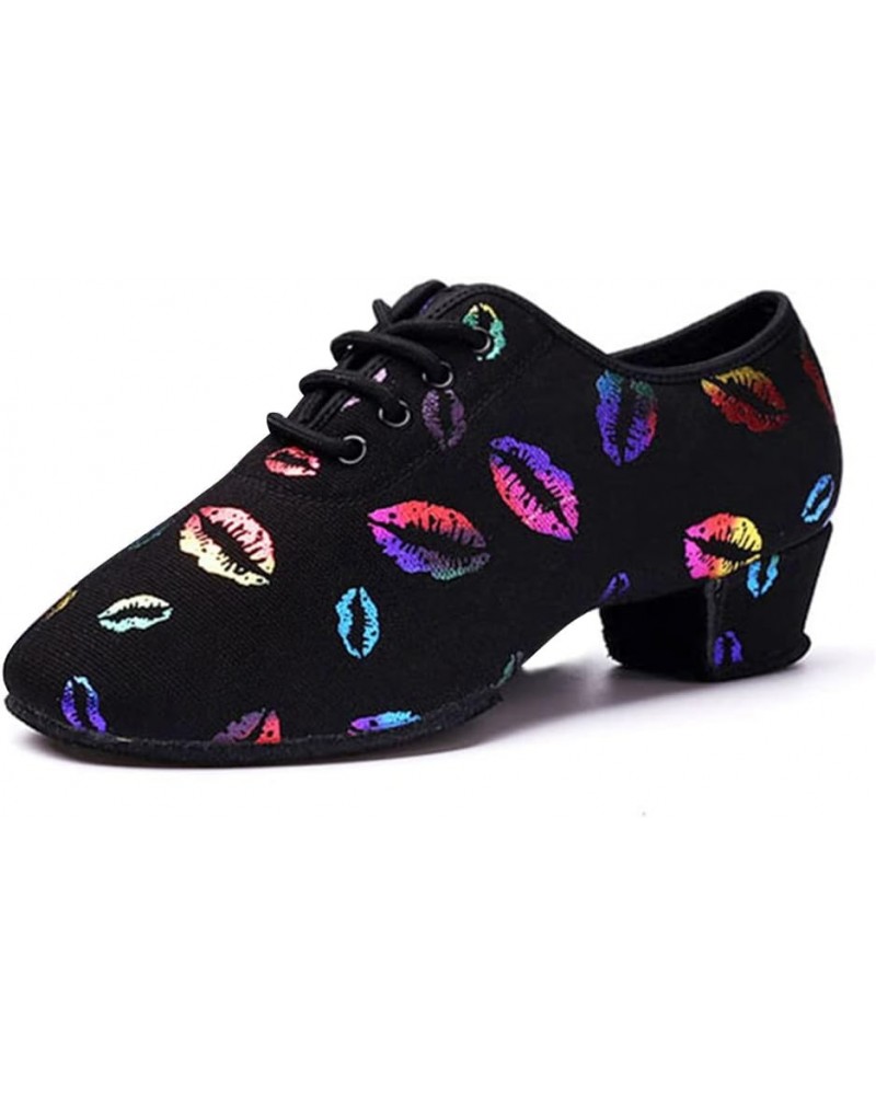 Men&Women Ballroom Dance Shoes Lace-up Closed Toe Latin Modern Performance Dance Practice Teaching Shoes,Model KCNJ Lips-heel...