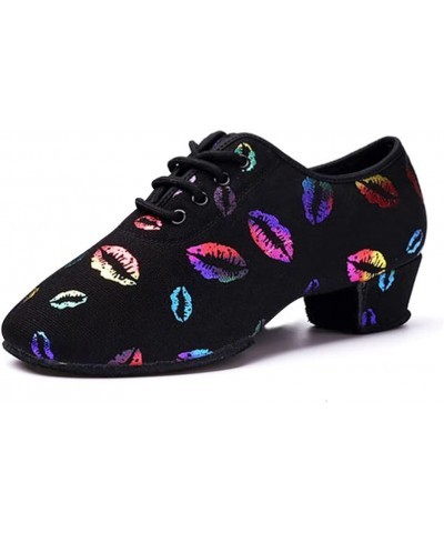 Men&Women Ballroom Dance Shoes Lace-up Closed Toe Latin Modern Performance Dance Practice Teaching Shoes,Model KCNJ Lips-heel...