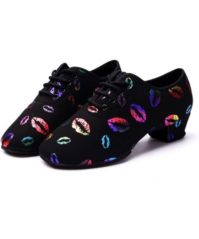 Men&Women Ballroom Dance Shoes Lace-up Closed Toe Latin Modern Performance Dance Practice Teaching Shoes,Model KCNJ Lips-heel...