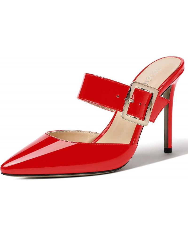 Women's Party Sexy Pointed Toe Adjustable Strap Patent Buckle Casual Stiletto High Heel Pumps Shoes 4 Inch Red $40.93 Pumps