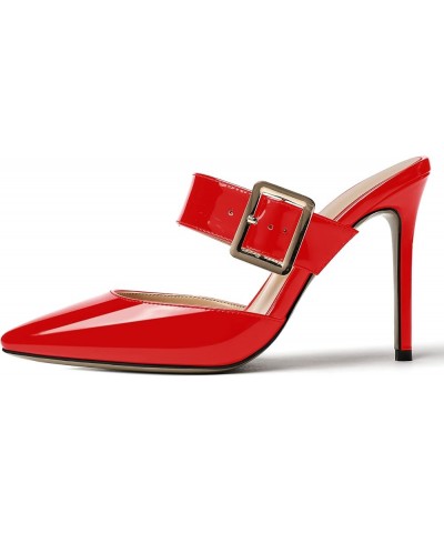 Women's Party Sexy Pointed Toe Adjustable Strap Patent Buckle Casual Stiletto High Heel Pumps Shoes 4 Inch Red $40.93 Pumps