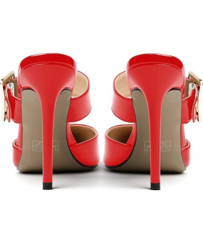 Women's Party Sexy Pointed Toe Adjustable Strap Patent Buckle Casual Stiletto High Heel Pumps Shoes 4 Inch Red $40.93 Pumps