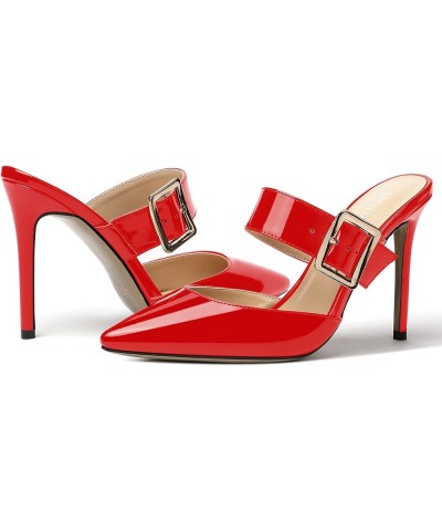 Women's Party Sexy Pointed Toe Adjustable Strap Patent Buckle Casual Stiletto High Heel Pumps Shoes 4 Inch Red $40.93 Pumps