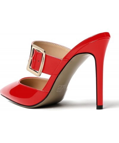 Women's Party Sexy Pointed Toe Adjustable Strap Patent Buckle Casual Stiletto High Heel Pumps Shoes 4 Inch Red $40.93 Pumps