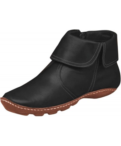 Boots for Women Outdoor Fashion Up Toe Flat Round Boots Vintage Pleated Women's Zip Winter women's boots Us Boot Black $17.57...