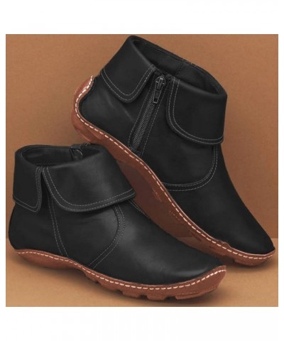 Boots for Women Outdoor Fashion Up Toe Flat Round Boots Vintage Pleated Women's Zip Winter women's boots Us Boot Black $17.57...