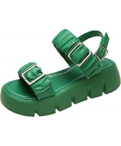 Sandals Women Dressy Summer Summer Fashion Popular Simple Solid Colour Thick Bottom Non Slip Buckle Comfortable Ladies Green ...