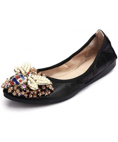 Women Ballet Flats Rhinestone Wedding Ballerina Shoes Foldable Sparkly Comfort Slip on Flat Shoes Black-i $11.20 Flats