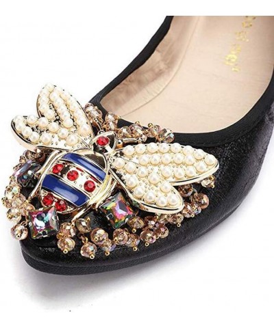 Women Ballet Flats Rhinestone Wedding Ballerina Shoes Foldable Sparkly Comfort Slip on Flat Shoes Black-i $11.20 Flats