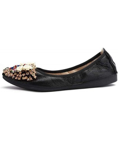 Women Ballet Flats Rhinestone Wedding Ballerina Shoes Foldable Sparkly Comfort Slip on Flat Shoes Black-i $11.20 Flats