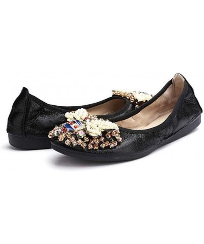 Women Ballet Flats Rhinestone Wedding Ballerina Shoes Foldable Sparkly Comfort Slip on Flat Shoes Black-i $11.20 Flats