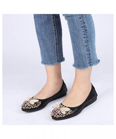 Women Ballet Flats Rhinestone Wedding Ballerina Shoes Foldable Sparkly Comfort Slip on Flat Shoes Black-i $11.20 Flats