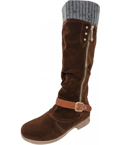 Wide Calf Wedge Heel Knee High Boots For Women Fashion Warm Long Low Women Shoes Zipper Casual Women High Heel Boots Brown $1...