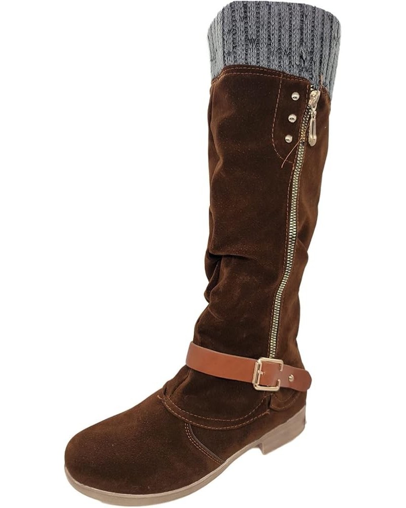 Wide Calf Wedge Heel Knee High Boots For Women Fashion Warm Long Low Women Shoes Zipper Casual Women High Heel Boots Brown $1...