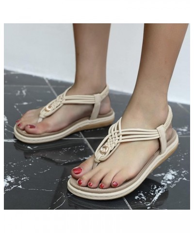 Womens Sandals 7.5 Style Fashion Bohemian Summer Sandals Spring Metal Women's Shoes And Womens Sandals Blue Beige $20.84 Sandals