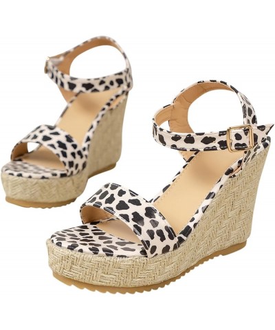 Sandalias plataforma mujer zapatos estampado leopardo talla gran tacón inclinado sandalias hebilla cinturón ropa calle K-137 ...