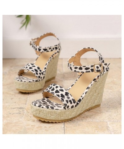 Sandalias plataforma mujer zapatos estampado leopardo talla gran tacón inclinado sandalias hebilla cinturón ropa calle K-137 ...