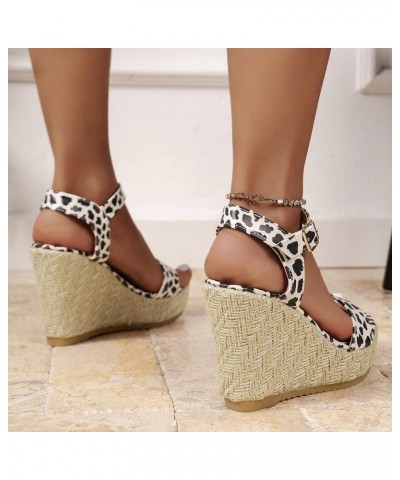 Sandalias plataforma mujer zapatos estampado leopardo talla gran tacón inclinado sandalias hebilla cinturón ropa calle K-137 ...