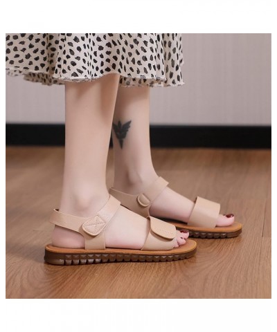 Ladies Flat Slides Slippers Women's Open Toe Roman Sandals Summer Casual Leather Walking Open Toe Shoes for Brown $15.59 Sandals